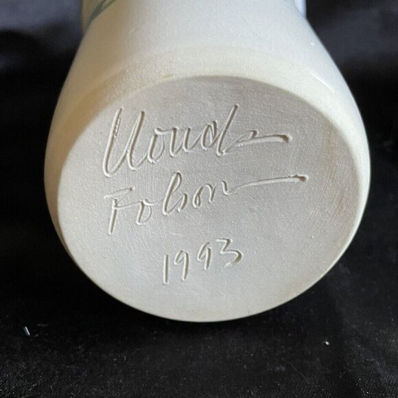 Clouds Folsom Pottery Cup or Vase Floral Handmade 1993 Signed 5" Tall Vintage - Picture 4 of 6